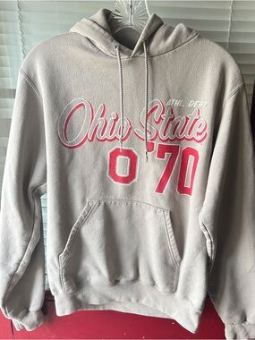 Champion Ohio State Hoodie in Light Gray with Red Script